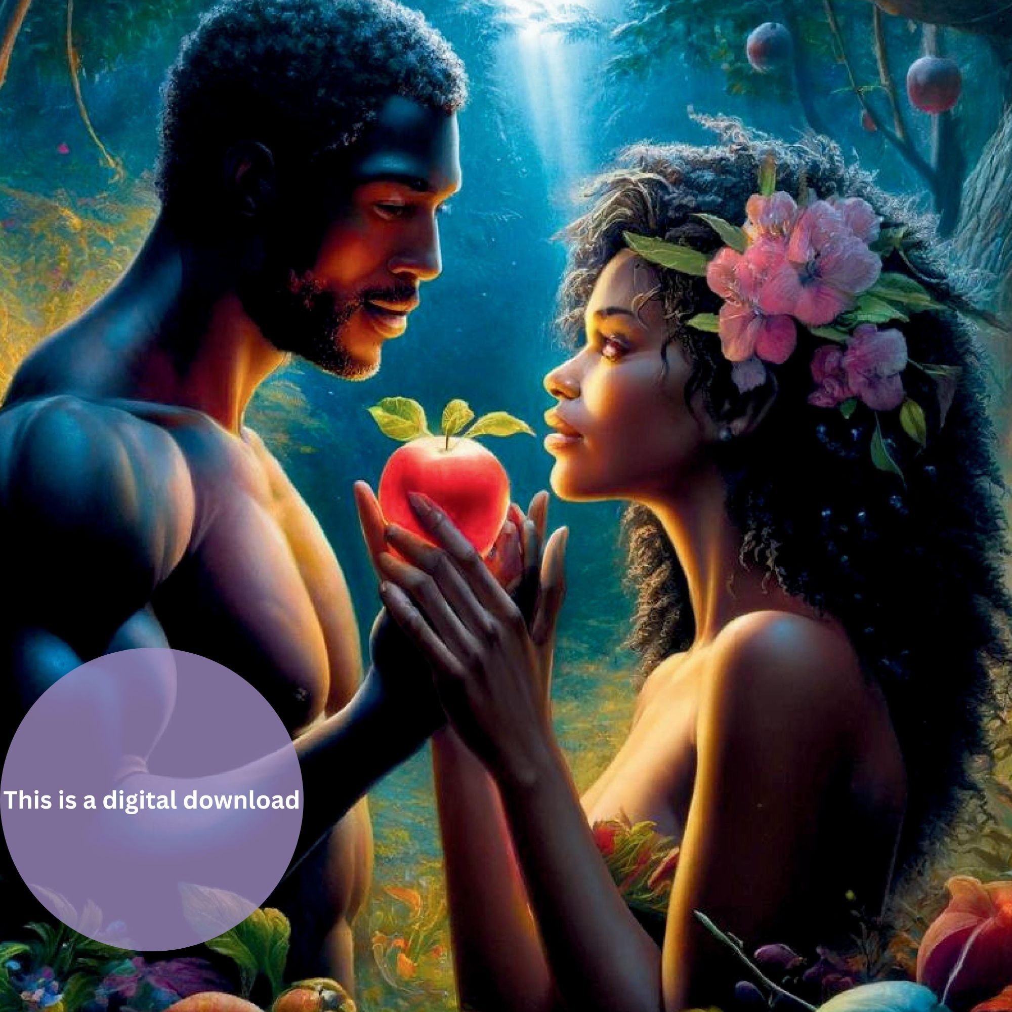 Black Christian Adam and Eve Apple Art Painting Adam and Eve Wall Art