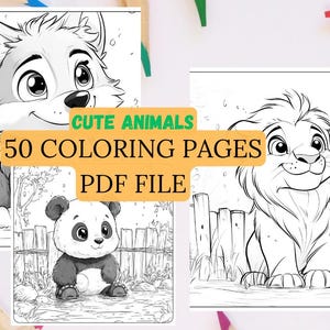 50 Cute Animal Coloring Pages for Kids - Printable Digital Download | Fun & Engaging 8.5x8.5 Inch Coloring Book PDF for Children