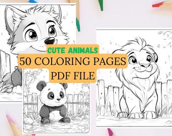 50 Cute Animal Coloring Pages for Kids - Printable Digital Download | Fun & Engaging 8.5x8.5 Inch Coloring Book PDF for Children