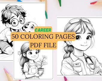 50 Career Coloring Pages for Kids | Fun & Educational | PDF Download | 8.5x8.5 Inch Printable Activity Book