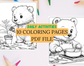 Cute Animal Coloring Pages | 10-Page Daily Activity Coloring Book | 8.5x11 PDF Download | Animal Activity Printables for Toddlers