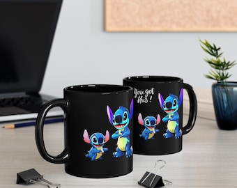 Caneca preta STITCH (11 onças, 15 onças)