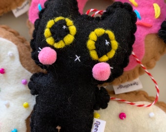 Little Cheeks Black Cat Ornament - Teeny Eco-friendly Felt Plush Kitty Ornament