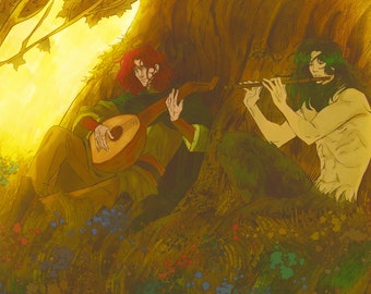 Cartão postal da Crônica do Matador de Reis: Fanart de Kvothe e Bast (4x6 Soft Touch)