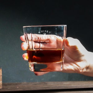 Engraved Square Whiskey Glass,Whiskey Lover Gift,Personalized Whiskey Glass,Corporate Gift,Anniversary Gift,Wedding Gift,Groomsmen Gift