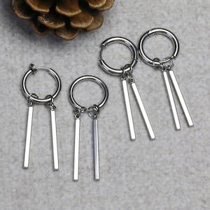 Stainless Steel Stick Earrings: Minimalist Clicker Rings