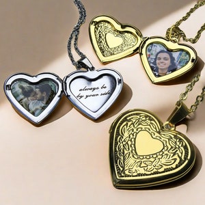 Personalized Heart Locket Necklace: Engraved Photo Keepsake, Gift for Mom