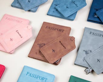 Personalized Passport Holder & Luggage Tag Set: Gold-Embossed Travel Gift