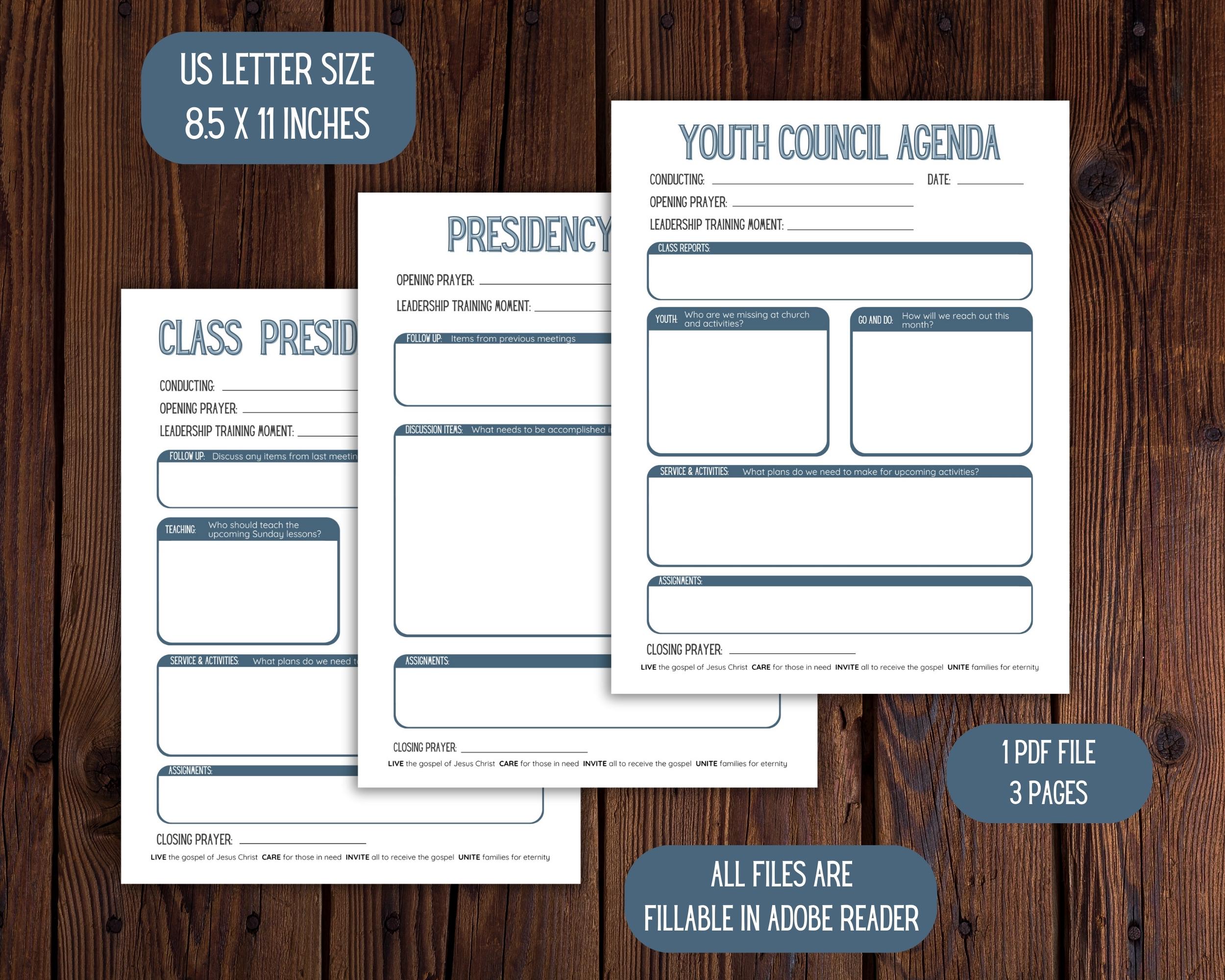 Editable LDS Youth Agendas for Youth Council and Presidency Meeting