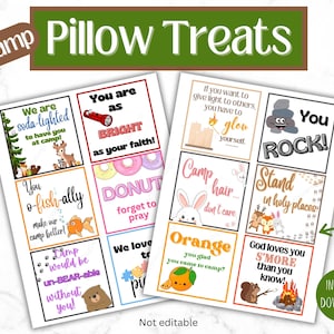 12 Different Printable Girls Camp Treat Tags | Pillow Treats | Tuck in Treat Tags | LDS Girls Camp | Digital Download | Secret Sister Gifts