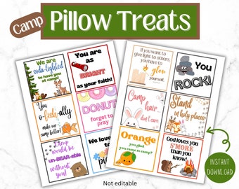 12 Different Printable Girls Camp Treat Tags | Pillow Treats | Tuck in Treat Tags | LDS Girls Camp | Digital Download | Secret Sister Gifts