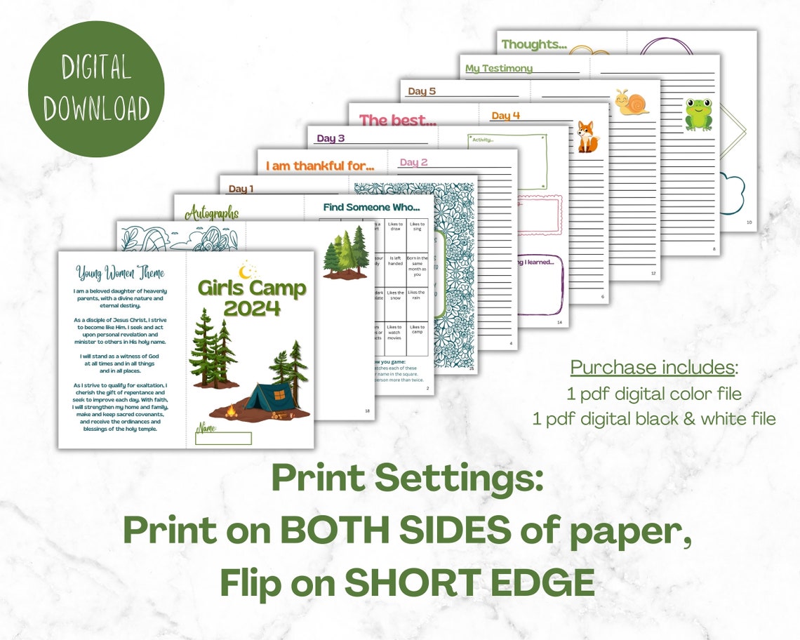 Printable Girls Camp Journal | Camp Journal | LDS Girls Camp | Digital ...