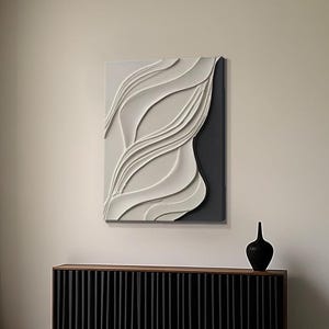 3D Abstract Wall Art: Black & White Minimalist Relief Sculpture