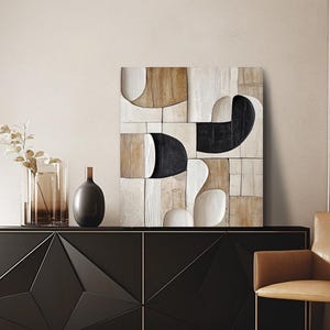 Strukturierte Holzwandkunst Skulptur: Beige & Schwarz Modernes Dekor