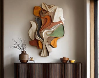 Handmade 3D Carved Wood Wall Art: Modern Abstract Sculpture