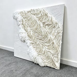 3D Paper Wall Art, Textured Abstract Wall Decor, Minimalist Wall Sculpture, Handmade Modern Canvas Art, Cream Black White Wall Hanging image 13