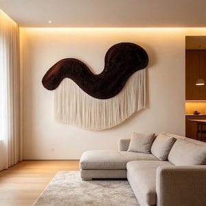 Large Fiber Wall Art, Abstract Wave Textile Sculpture, Modern Macrame Wall Hanging, Japandi Boho Wall Decor