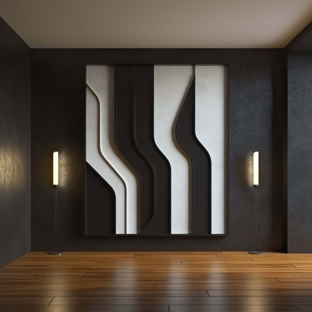 Black and White Minimalist Wall Art Panel – Modern Abstract Home Decor ...