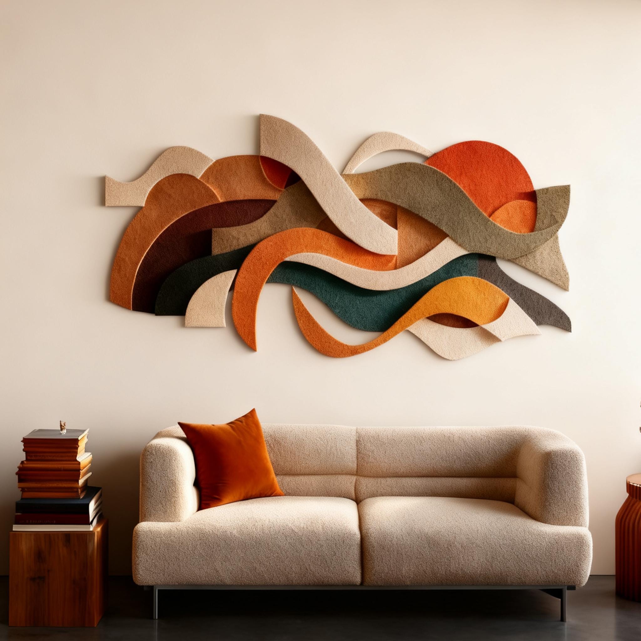 3D Abstract Wall Art – Modern Geometric Wave Sculpture in Warm Earth ...