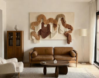 Large Abstract Fiber Wall Art, Neutral Boho Textile Wall Hanging, Handmade Modern Organic Wall Decor, Scandinavian Wabi Sabi Home Art