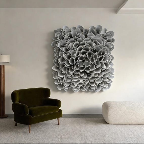 Handmade 3D Paper Sculpture Wall Art, Abstract Textured Paper Relief, Minimalist Modern Wall Decor, Scandinavian Home Decoration Gift
