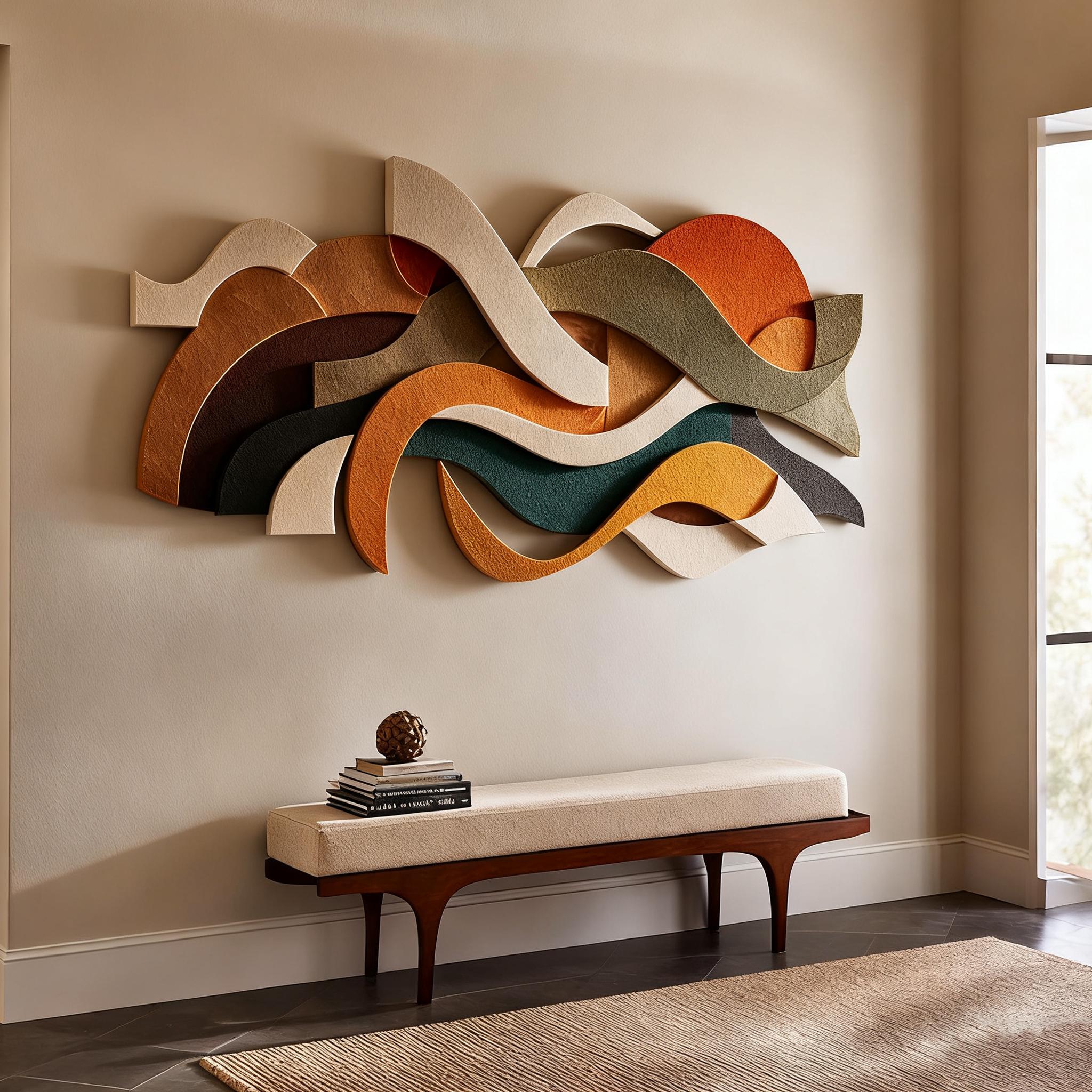 3D Abstract Wall Art – Modern Geometric Wave Sculpture in Warm Earth ...