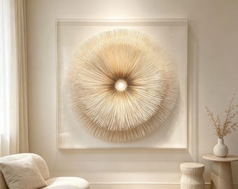 Handgjord pappersskulpturväggkonst, minimalistisk 3D-pappersreliefkonstverk, modern neutral skugglådadekor, texturerad samtida väggbonad