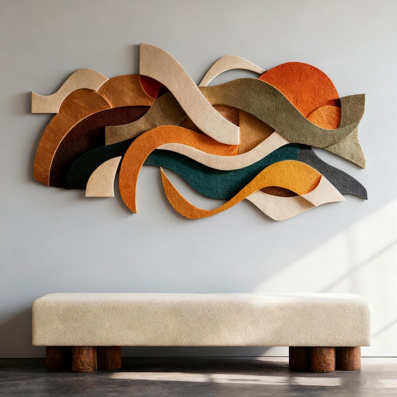 3D Abstract Wall Art – Modern Geometric Wave Sculpture in Warm Earth ...
