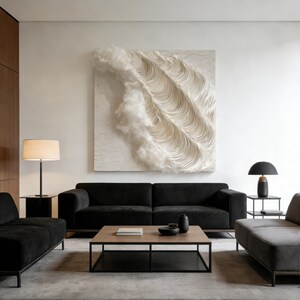 3D Paper Wall Art, Textured Abstract Wall Decor, Minimalist Wall Sculpture, Handmade Modern Canvas Art, Cream Black White Wall Hanging image 8