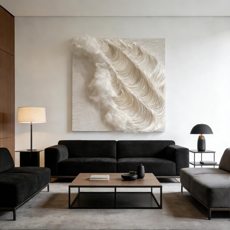 3D Paper Wall Art, Textured Abstract Wall Decor, Minimalist Wall Sculpture, Handmade Modern Canvas Art, Cream Black White Wall Hanging image 8