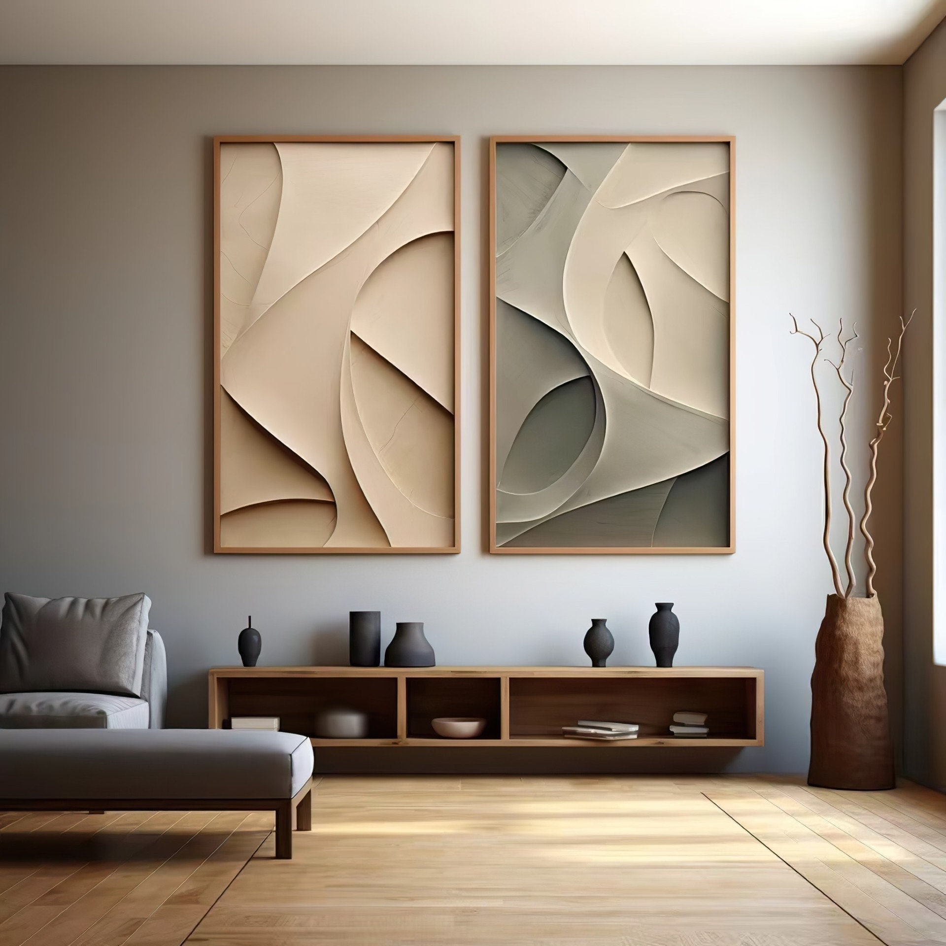3D Abstract Wood Wall Art: Geometric Curved Panel Sculpture - Etsy