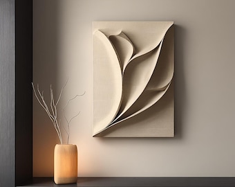 Beige 3D Wood Wall Art: Minimalist Japandi Sculpture