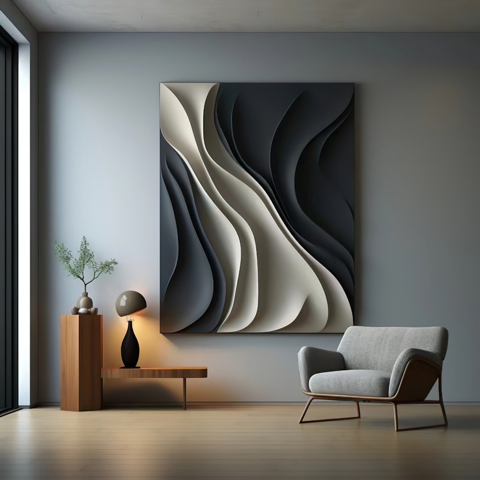 Curated visual reference: Fresh Look at Black And White Textured Art Decor Wall Wooden Craft Art