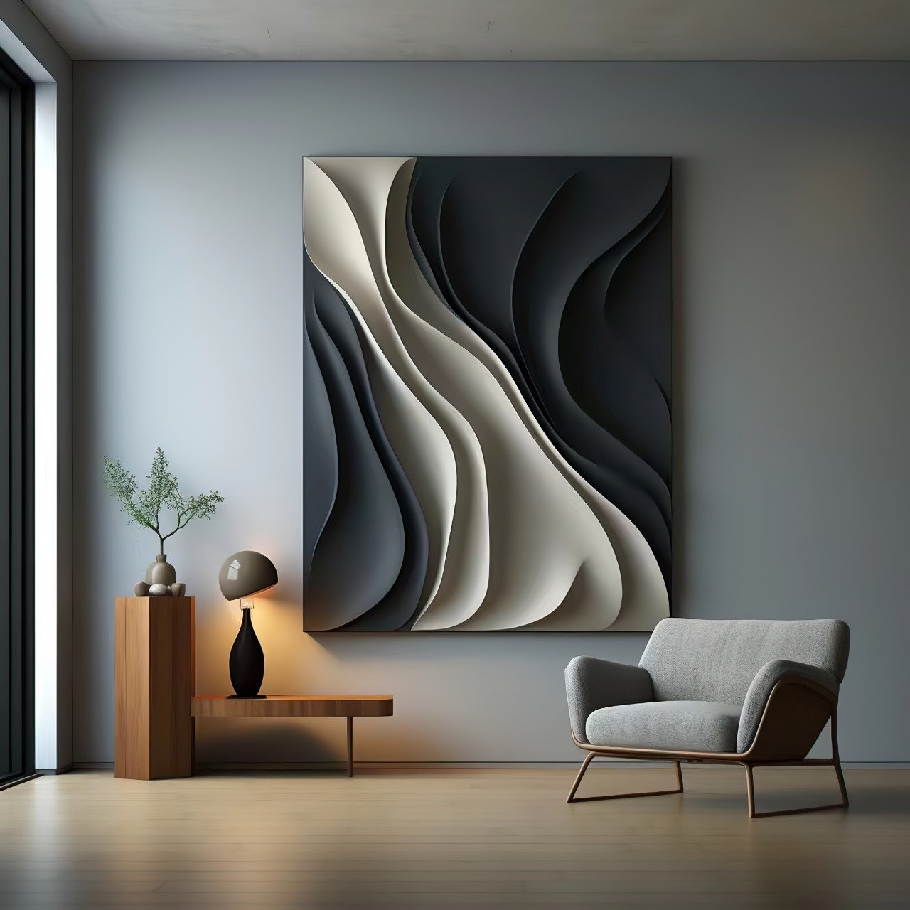 Image showcasing Black and White Textured Art Decor Wall Wooden Craft Art Home ...