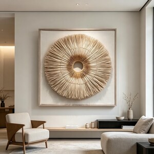 Handgjord 3D-pappersväggkonst, solstrålepappersskulptur, neutral väggdekor, minimalistisk heminredning, modern abstrakt väggkonst, bohemisk väggdekor bild 3