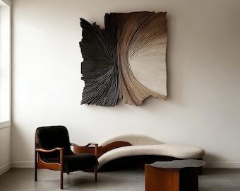 Abstract Fiber Wall Art – Modern 3D Textured String Art Sculpture, Neutral Geometric Wall Decor for Living Room Bedroom
