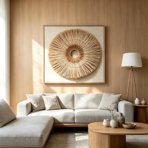 Handgjord 3D-pappersväggkonst, solstrålepappersskulptur, neutral väggdekor, minimalistisk heminredning, modern abstrakt väggkonst, bohemisk väggdekor bild 6