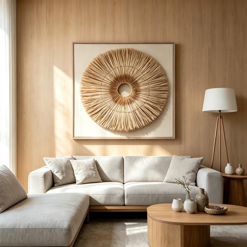 Handgjord 3D-pappersväggkonst, solstrålepappersskulptur, neutral väggdekor, minimalistisk heminredning, modern abstrakt väggkonst, bohemisk väggdekor bild 6