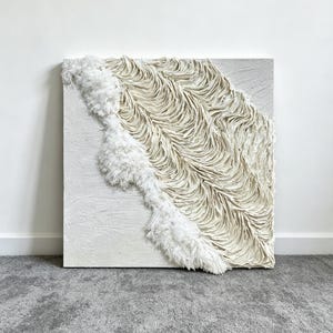 3D Paper Wall Art, Textured Abstract Wall Decor, Minimalist Wall Sculpture, Handmade Modern Canvas Art, Cream Black White Wall Hanging image 11