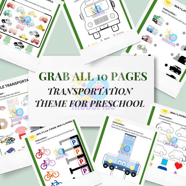 Worksheet Transportation Theme for Kindergarten 4-6 Years Old