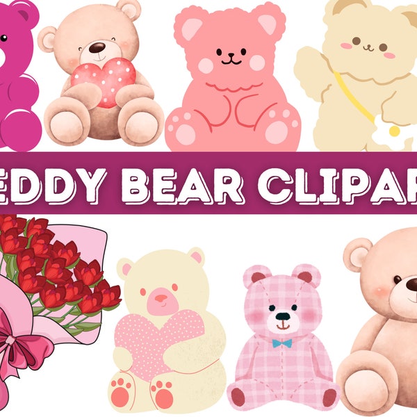 Sweet Baby Girl Teddy Bear Clipart - Watercolor Baby Shower Graphics, PNG in, High-Quality Digital Art