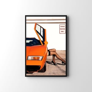 Ferrari Parking Only | Cool Girl Orange Sports Car Print | Vintage Y2K Poster | Digital Download - Retro Poster Wall Art