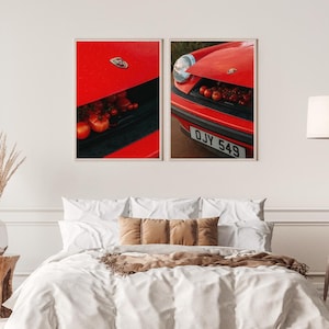 Set of 2 Red Porsche Posters | Retro Cool Girl Y2K Wall Art | Racing Car Poster | Digital Download PNG | Trendy Car Lover Decor