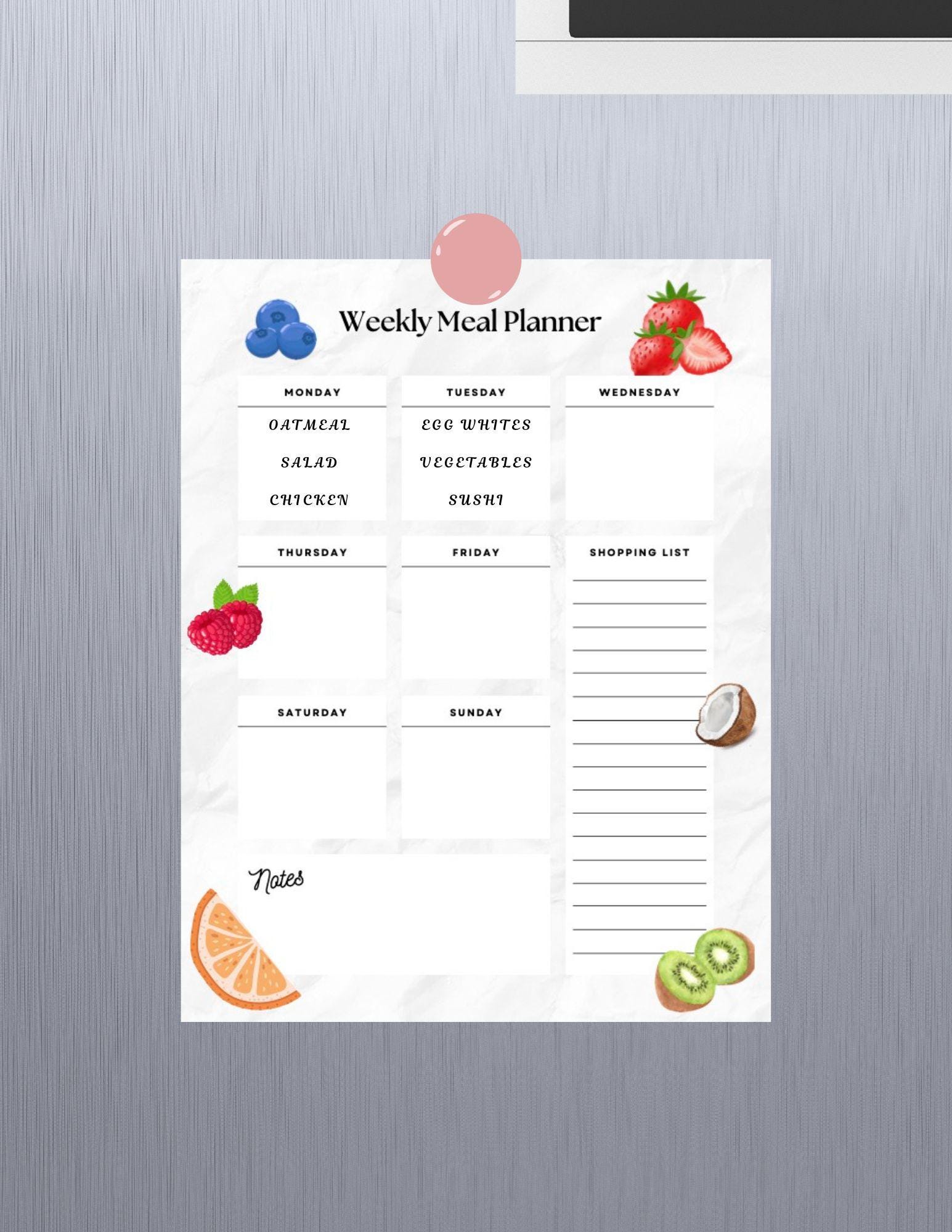 Weekly Meal Planner Calendar Colorful Fruit Icons Meal Prep Digital ...