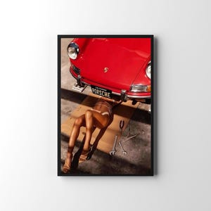 Vintage Porsche Cool Girl Poster - Digital Download PNG File Y2K Poster, Retro Poster, Red Wall Art, Red Gallery Wall