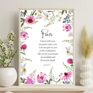 Christian Wall Art Printable | Bible Verse Instant Download | Digital Art Print | Pink Flower Wall Art Inspirational Scripture Decor
