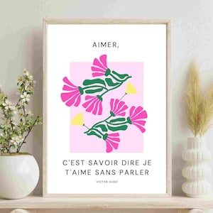 Romantic French Language Wall Art Printable | Instant Download | Digital Art Print | Pink Flower Wall Art, French Love Quote