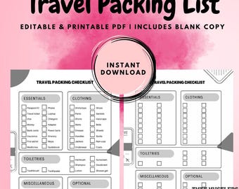 Bewerkbare reispaklijst: afdrukbare checklist (pdf-download)