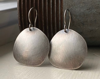 Organic Circle Earrings with handmade Titanium Earwires in brushed Sterling Silver everyday hypoallergenic earrings
