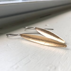 Slender Gold Leaf Earrings - hypoallergenic ear wires - dainty dangle earrings - gift for her - Sara Westermark - boho gift for mom